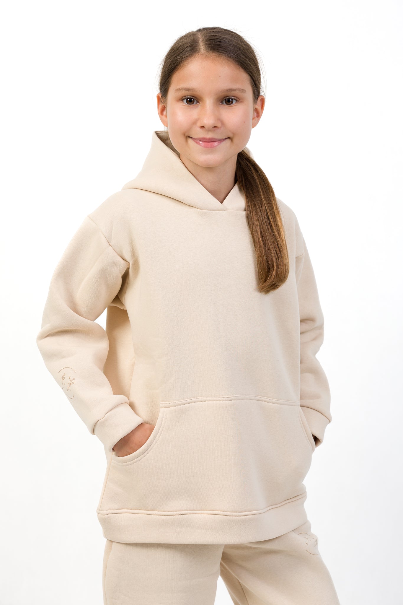 MINI SIGNATURE Beige – dievčenská oversize mikina