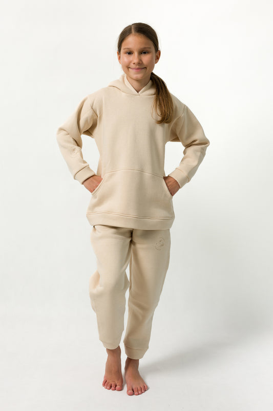MINI SIGNATURE Beige – dievčenské oversize tepláky
