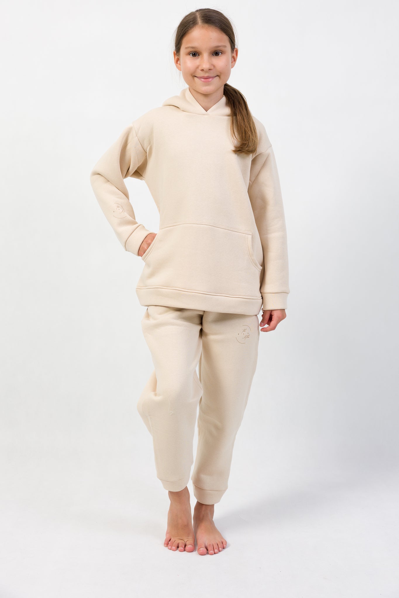 MINI SIGNATURE Beige – dievčenská oversize mikina