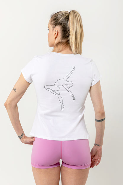 Tričko s krátkym rukávom silueta gymnastky - biele